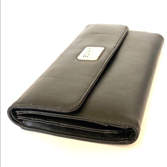 Esprit Women's Black Leather Tri Fold Organizer Envelope Clutch Wallet - Picture 3 of 10